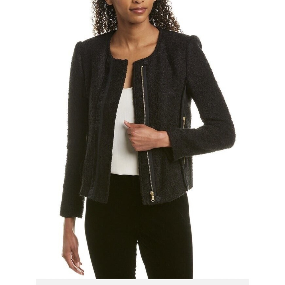 New Donna Karan Black Boucle Motorcycle Jacket XS $225